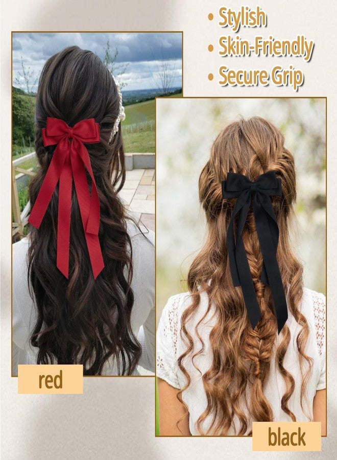 MIKONIKO Bow Hair Clips 2PCS Set for Women and Girls - Black White Ribbon Bows for Hair, with Long Tail, Alligator Clip (Black & Red) - Image 5